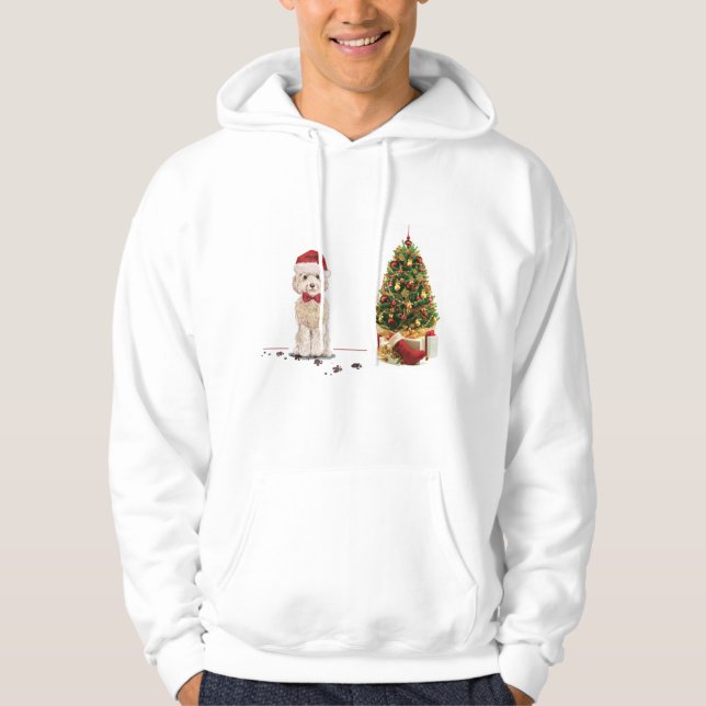Champagne Cockapoo Funny Christmas Dog with Tree Hoodie (Front)