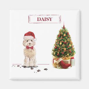 Champagne Cockapoo Funny Christmas Dog with Tree Magnet