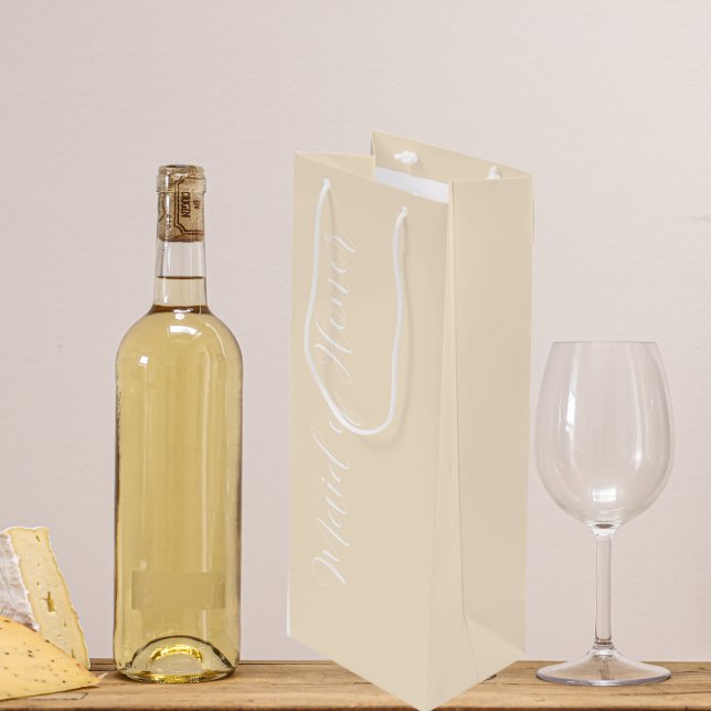 Champagne Colour Stylised Script Maid of Honour Wine Gift Bag (In Situ)