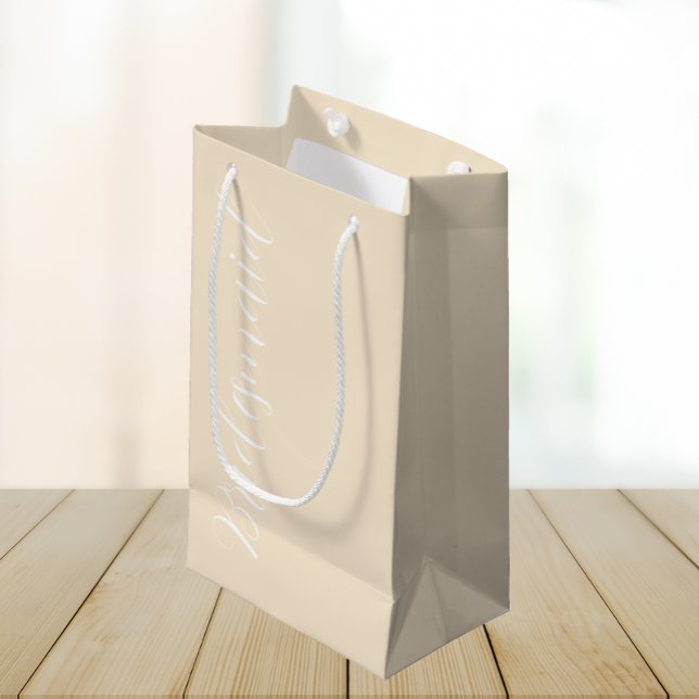 Champagne Colour Stylised Script Wedding Bridesmai Small Gift Bag (In Situ)
