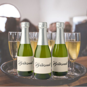 Champagne Colour Stylised Script Wedding Bridesmai Sparkling Wine Label