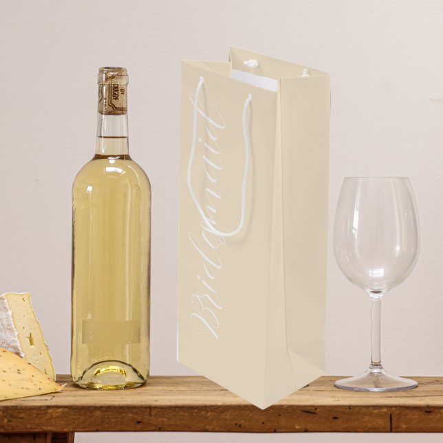 Champagne Colour Stylised Script Wedding Bridesmai Wine Gift Bag (In Situ)