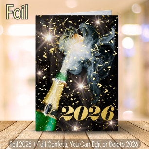 Champagne Confetti Happy New Year Christmas Party Foil Holiday Card