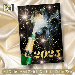 Champagne Confetti Happy New Year Christmas Party Foil Holiday Card