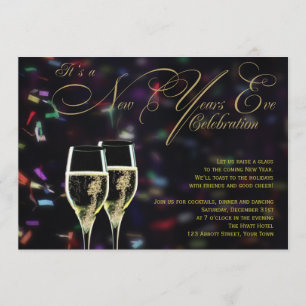 Champagne Confetti New Years Eve Party Invitation