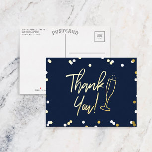 Champagne Confetti Wedding Thank You Real Foil Invitation Postcard