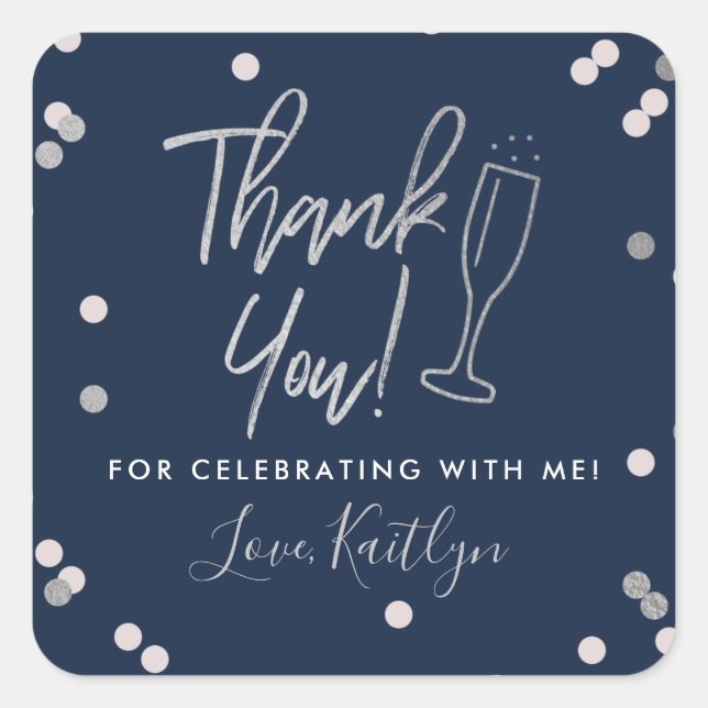 Champagne Confetti Wedding Thank You Square Sticker (Front)