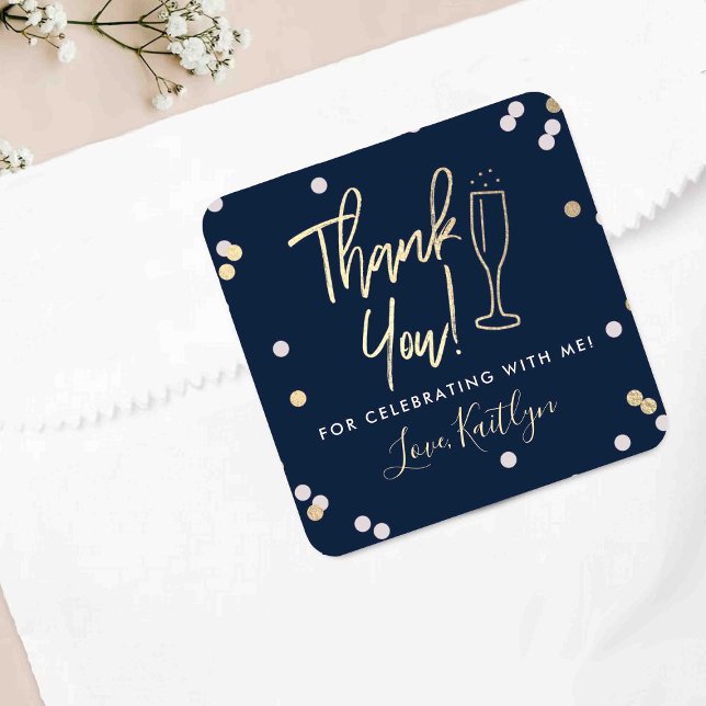 Champagne Confetti Wedding Thank You Square Sticker (Creator Uploaded)