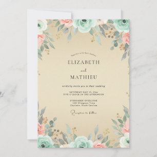 Champagne Coral Painted Wedding Invitation
