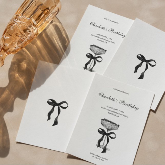Champagne coupe Black Bow Birthday Party Invite (Creator Uploaded)