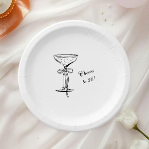 Champagne Coupe Cheers to Birthday White Paper Plate