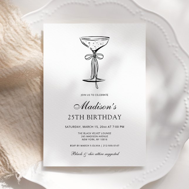 Champagne Coupe Elegant Bow Birthday Invitation (Creator Uploaded)