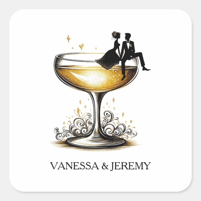 Champagne Couple Square Sticker (Front)
