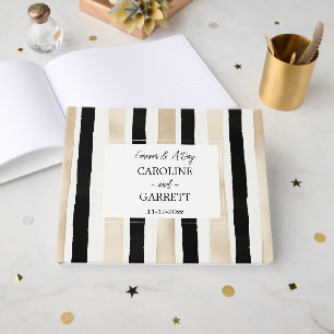 Champagne Cream Black White Stripes Wedding Guest Book