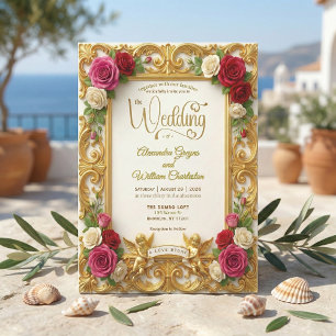 Champagne Cream & Blush Pink Faux Foil Wedding Invitation