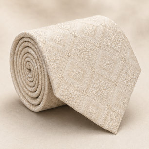 Champagne Cream Diamond Damask Royal Jacquard Tie