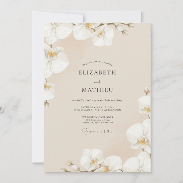 Champagne Cream Orchid Wedding Invitation (Front)