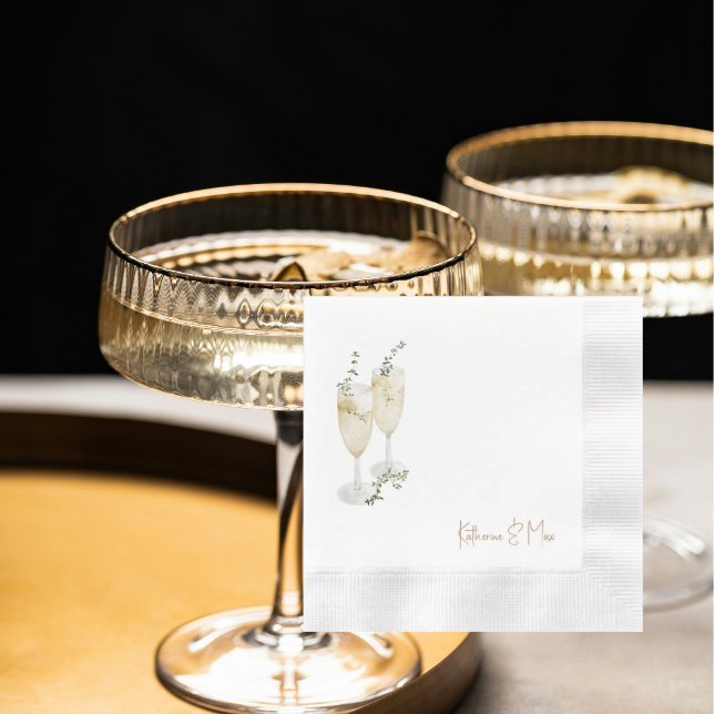 Champagne Custom Names Wedding Coined Napkin (Creator Uploaded)