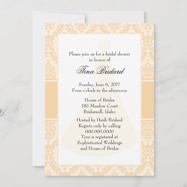 Champagne Damask Bridal Shower Invitation (Front)