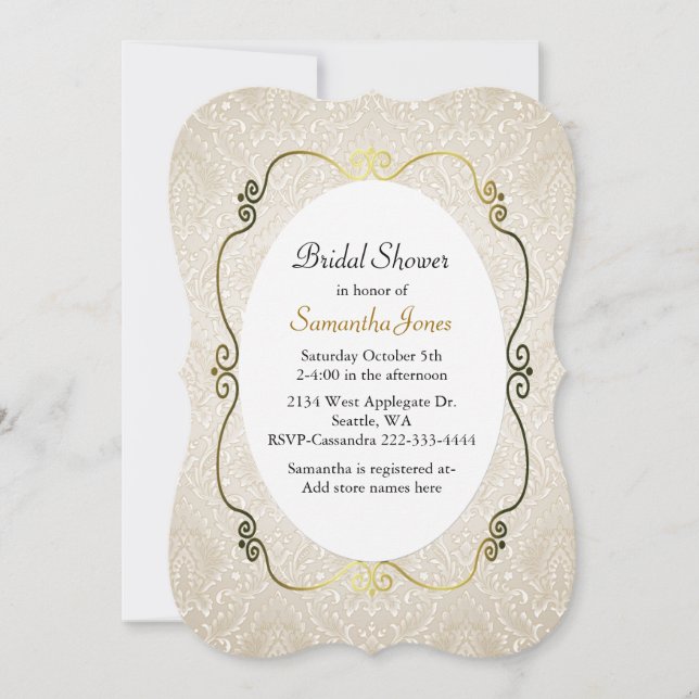 Champagne Damask Custom Bridal Shower Invitation (Front)