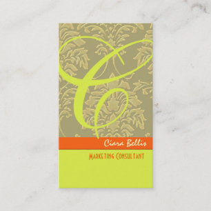 Champagne Damask Monogram Business Card