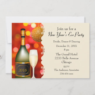 Champagne Disco Ball New Year Invitation