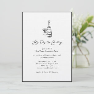Champagne Drawing Minimalist New Year's Eve Party Invitation