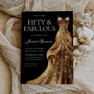 Champagne Dress Black Fabulous Fifty 50th Birthday Invitation