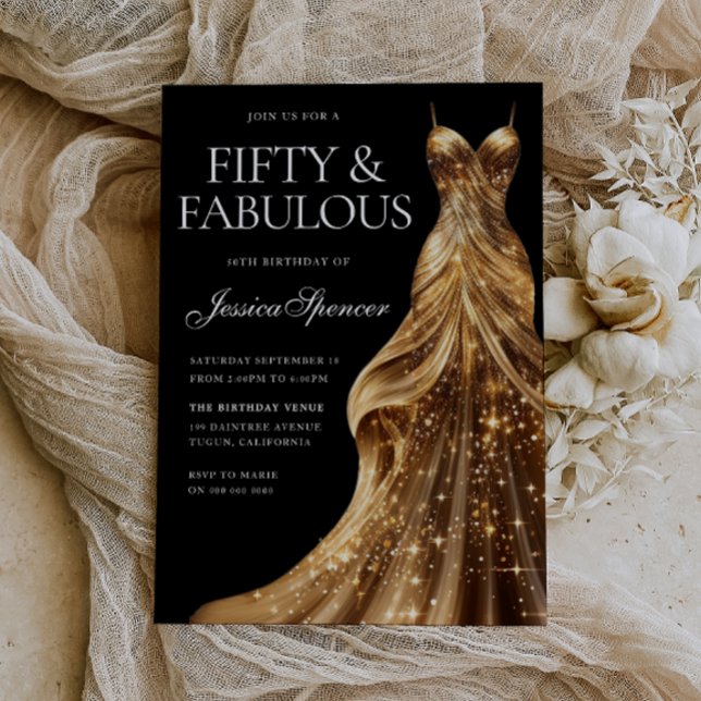 Champagne Dress Black Fabulous Fifty 50th Birthday Invitation (Creator Uploaded)