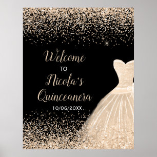 Champagne Dress Faux Glitter Quinceanera Welcome Poster