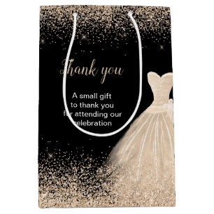 Champagne Dress Faux Glitter Sweet 16 Birthday Medium Gift Bag