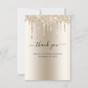 Champagne Dripping Glitter Formal Wedding Thank You Card