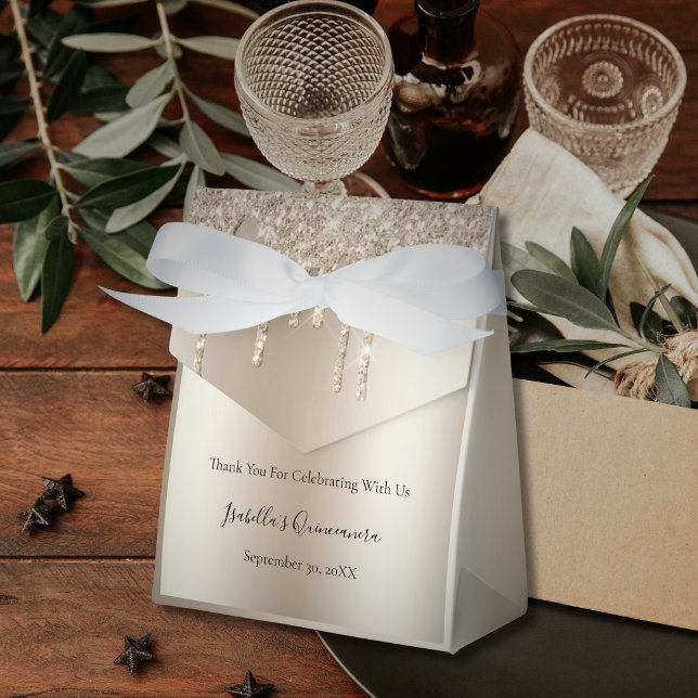 Champagne Dripping Glitter Quinceanera Favour Boxe Favour Box (Champagne Dripping Glitter Favor Boxes for Weddings, Quinceanera's, Bridal Showers, and Birthday's)