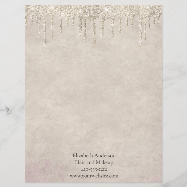 Champagne Dripping Glitter Trendy Glam Stylish Custom Letterhead (Front)