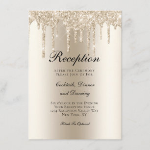 Champagne Dripping Glitter Wedding Reception Enclosure Card