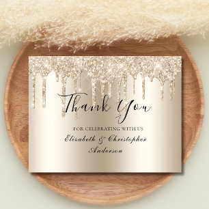 Champagne Dripping Glitter Wedding Thank You Card