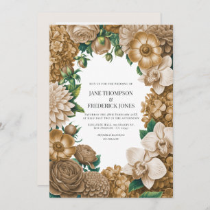 Champagne Dust, Golden Wheat & Mocha Linen Wedding Invitation