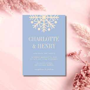 Champagne & Dusty Blue Simple Snowflake Wedding Invitation