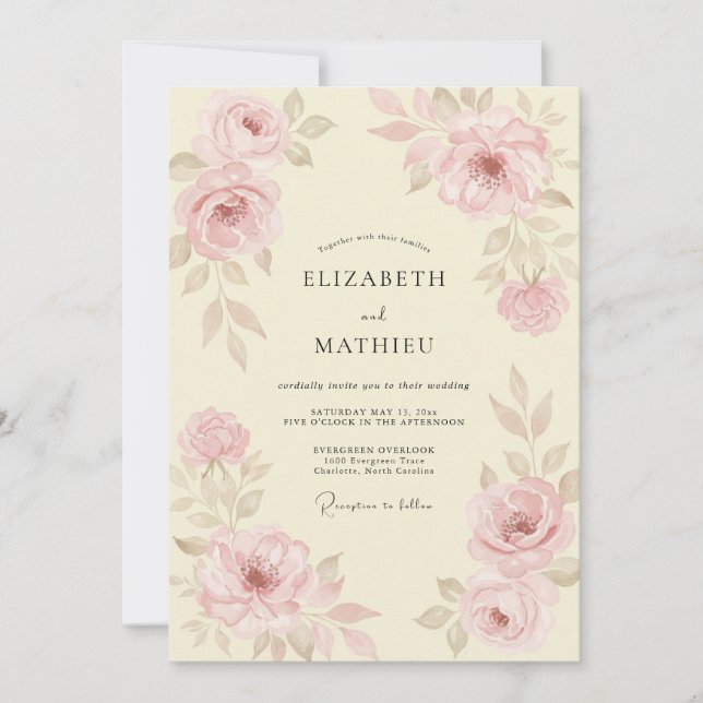 Champagne Dusty Mauve Painted Wedding Invitation (Front)