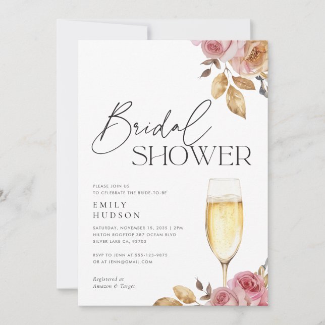 Champagne Elegant Bridal Shower Invitation (Front)