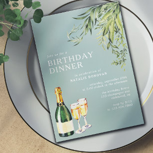  Champagne   Elegant Powder Blue Birthday Dinner Invitation