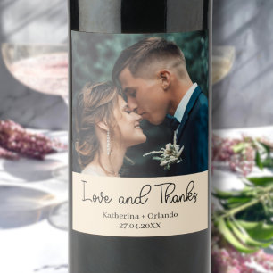 Champagne Elegant Wedding Love and Thanks Photo Wine Label