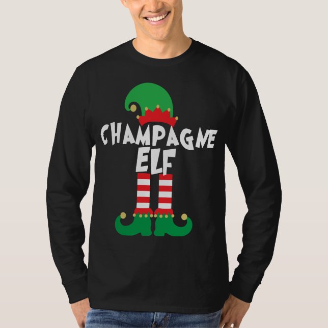 Champagne Elf Funny Christmas Squad Matching Xmas T-Shirt (Front)