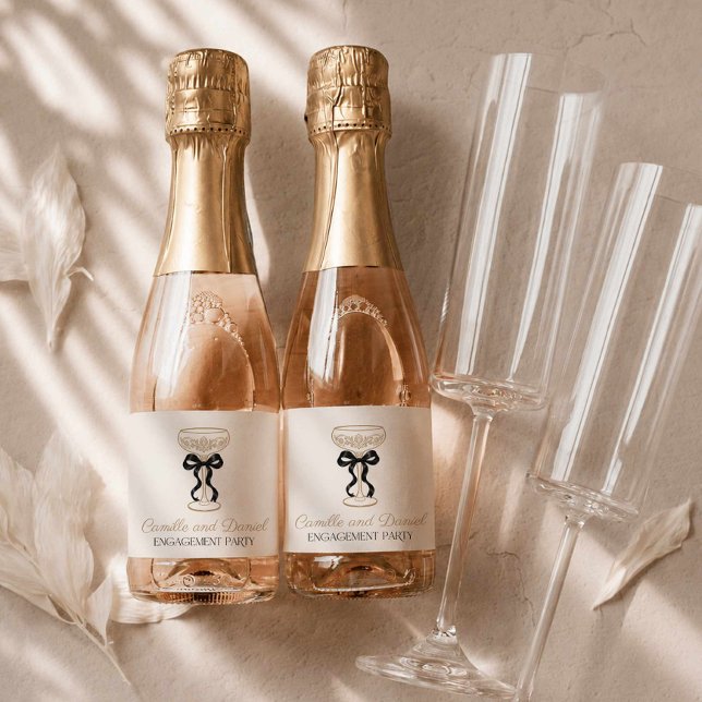 Champagne Engagement Party Mini Sparkling Wine Label (Elegant Bubbly Engagement Party Mini Champagne Bottle Labels)