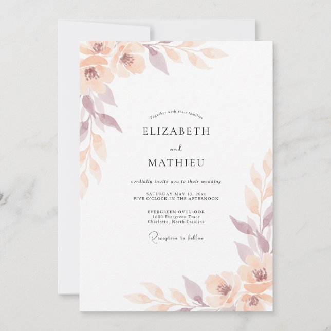 Champagne Ethereal Floral Wedding Invitation (Front)