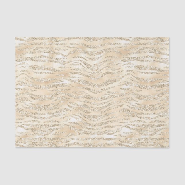 Champagne Faux Glitter Zebra Stripes Tissue Paper (Front)