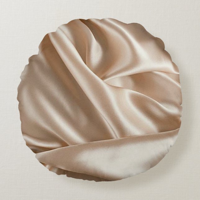 Champagne faux satin printed round accent pillow (Front)