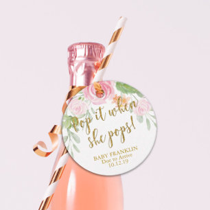 Champagne favour gift tags, Pop it When She Pops Tags