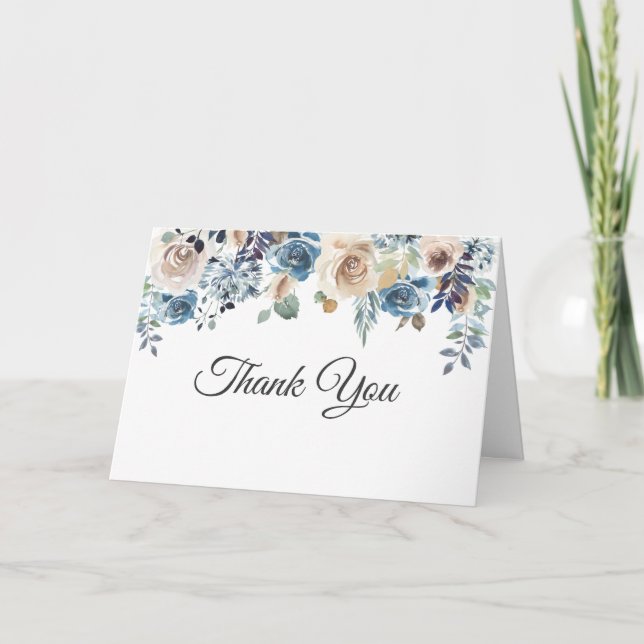 Champagne Floral Bouquet Wedding Photo Thank You Card (Front)