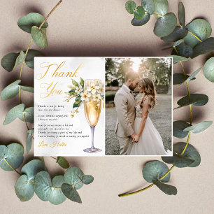 Champagne Floral Bridal Shower Photo Thank You Card
